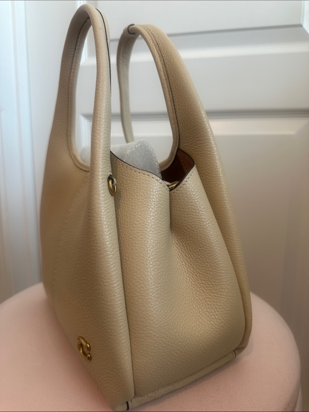 Coach Lana 23 - Pebbled Leather Small Taupe Top-Handle Tote - Picture 3 of 5
